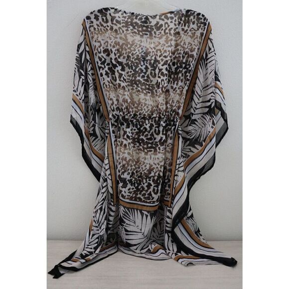 Bleu Rod Beattie RBUO2280 Women Sz L Black Animal Print Caftan Swim Cover Up $79 - Picture 2 of 8